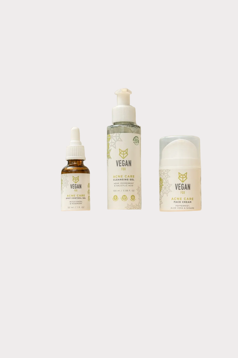 Vegan Fox ACNE CARE Set | BHA & Hanföl | 3-Schritte-Routine für reine Haut
